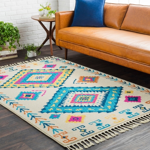 Boho Moroccan Tassel Multicolored Accent Rug - 2' x 3'
