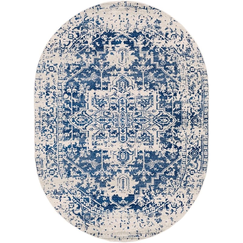 Livabliss Esther Vintage Traditional Area Rug - 6'7" x 9' Oval - Blue