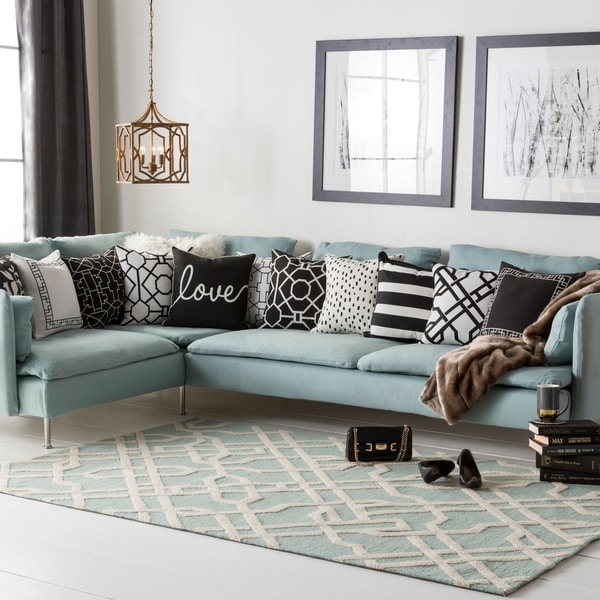 Colonial Home Teal Geometric Transitional Handmade Runner - 2'3" x 10' Runner