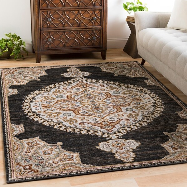 Pabst Vintage Medallion Black Accent Rug - 2' x 3'