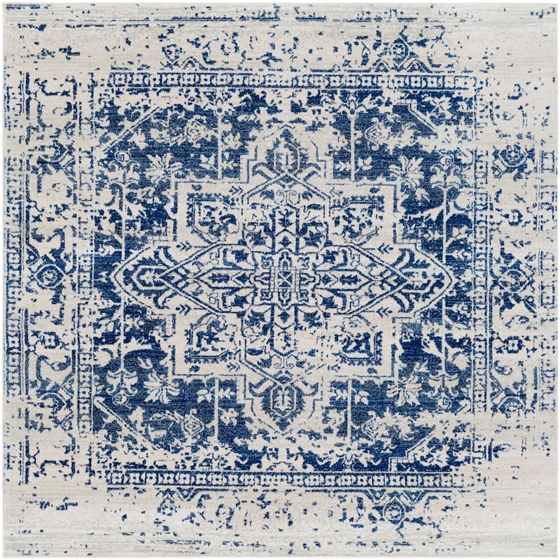 Livabliss Esther Vintage Traditional Area Rug - 6'7" Square - Blue