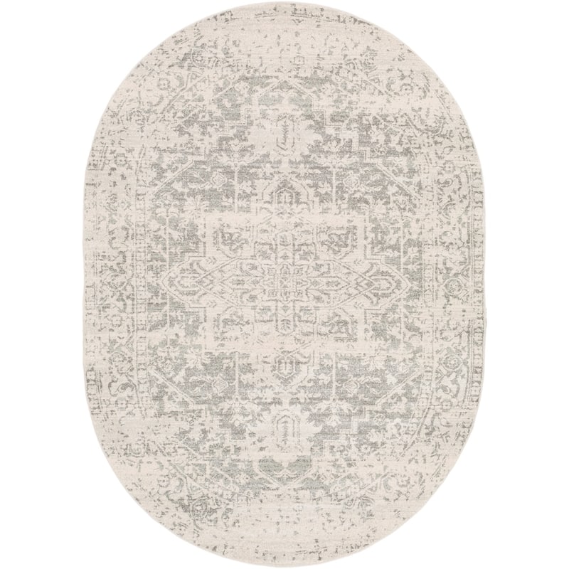 Livabliss Esther Vintage Traditional Area Rug - 6'7" x 9' Oval - Grey