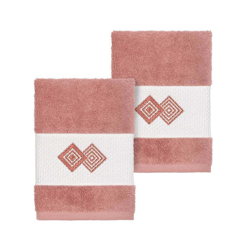 Authentic Hotel and Spa Turkish Cotton Diamonds Embroidered Tea Rose 2-piece Washcloth Set