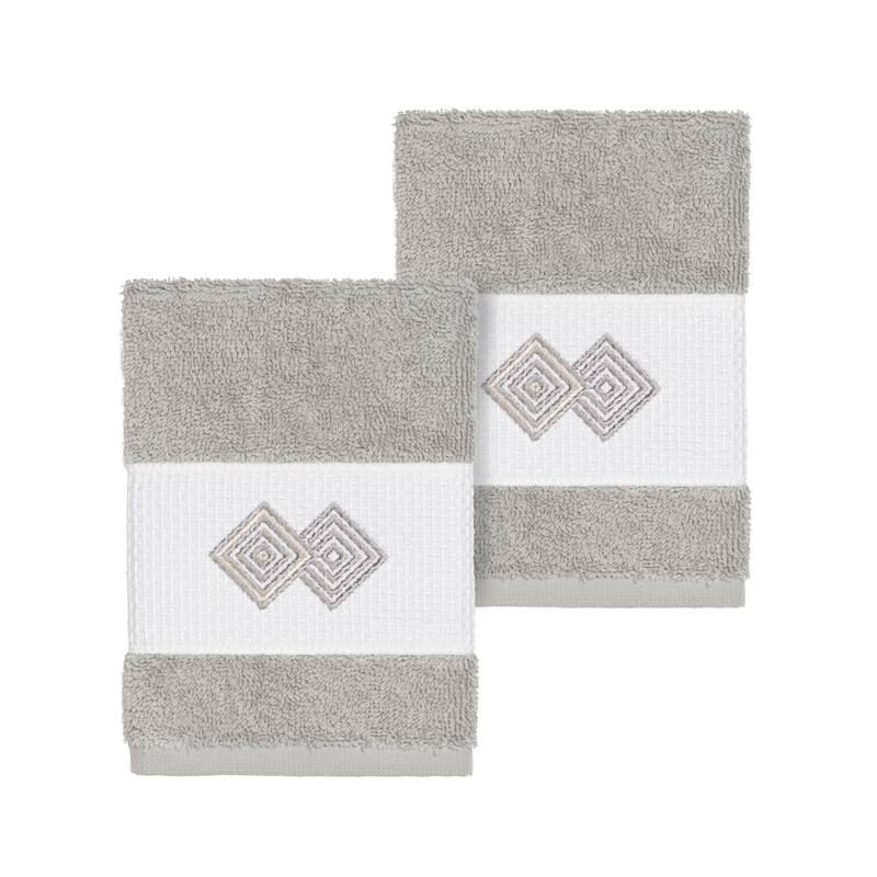 Authentic Hotel and Spa Turkish Cotton Diamonds Embroidered Light Grey 2-piece Washcloth Set - N/A