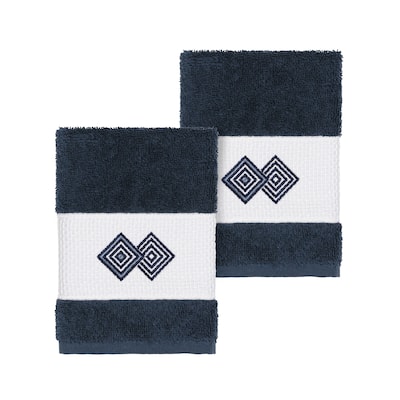 Authentic Hotel and Spa Turkish Cotton Diamonds Embroidered Midnight Blue 2-piece Washcloth Set