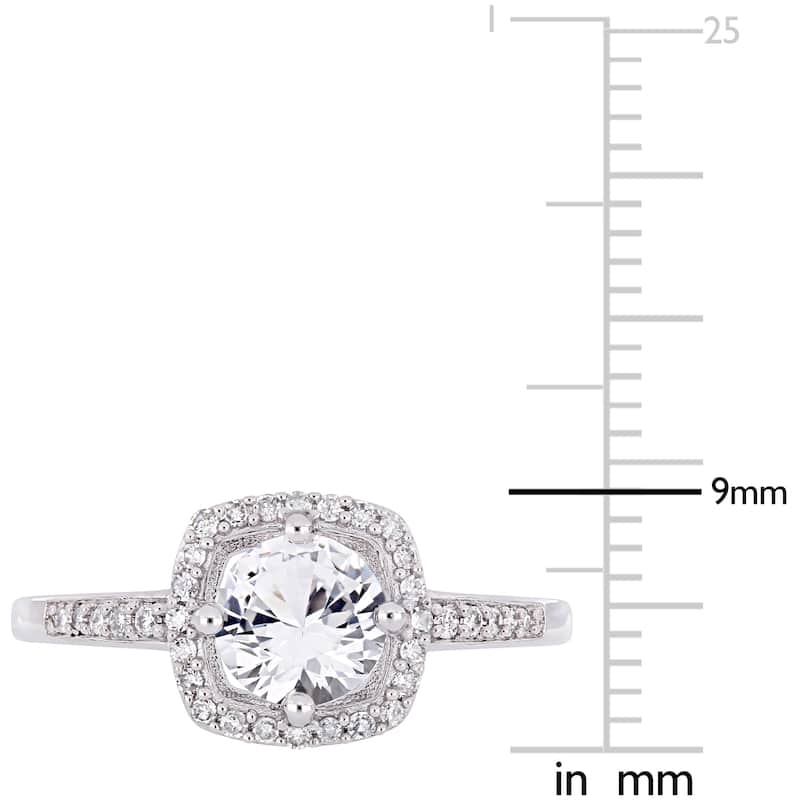 Miadora 10k White Gold Created White Sapphire and 1/7ct TDW Diamond Floating Square Halo Engagement Ring