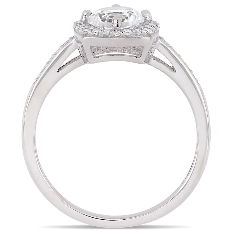 Miadora 10k White Gold Created White Sapphire and 1/7ct TDW Diamond Floating Square Halo Engagement Ring