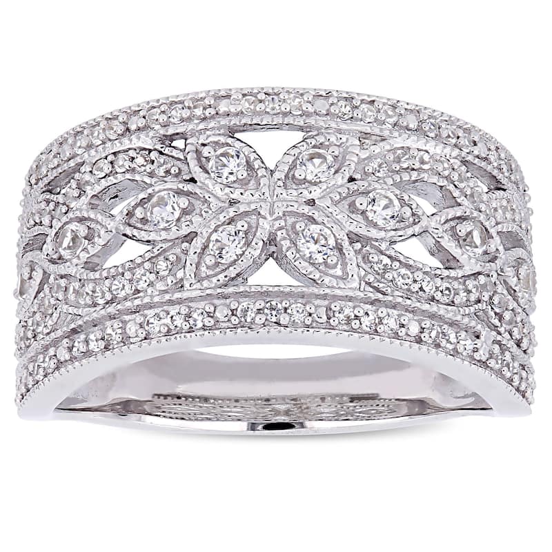 Miadora Signature Collection 10k White Gold Created White Sapphire Floral Infinity Anniversary Band