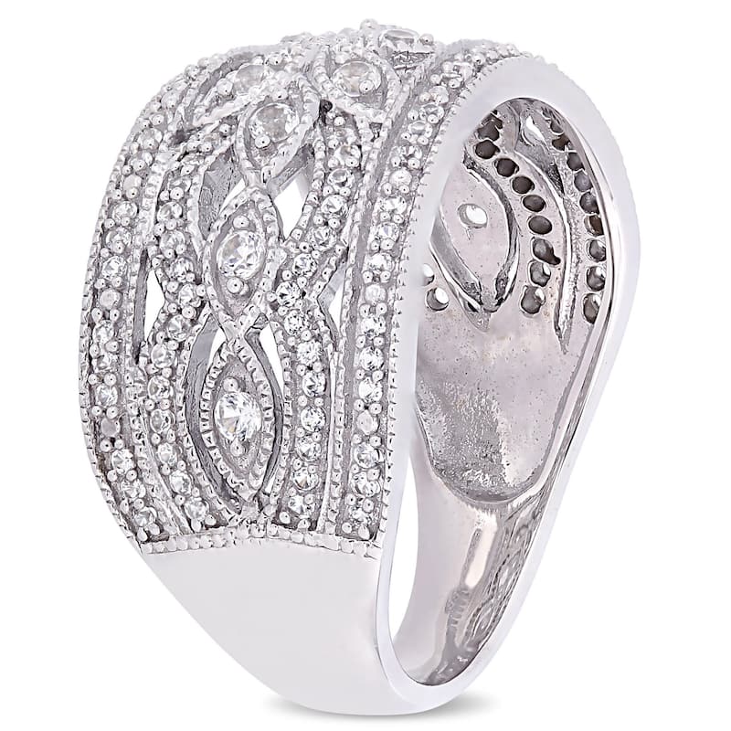 Miadora Signature Collection 10k White Gold Created White Sapphire Floral Infinity Anniversary Band