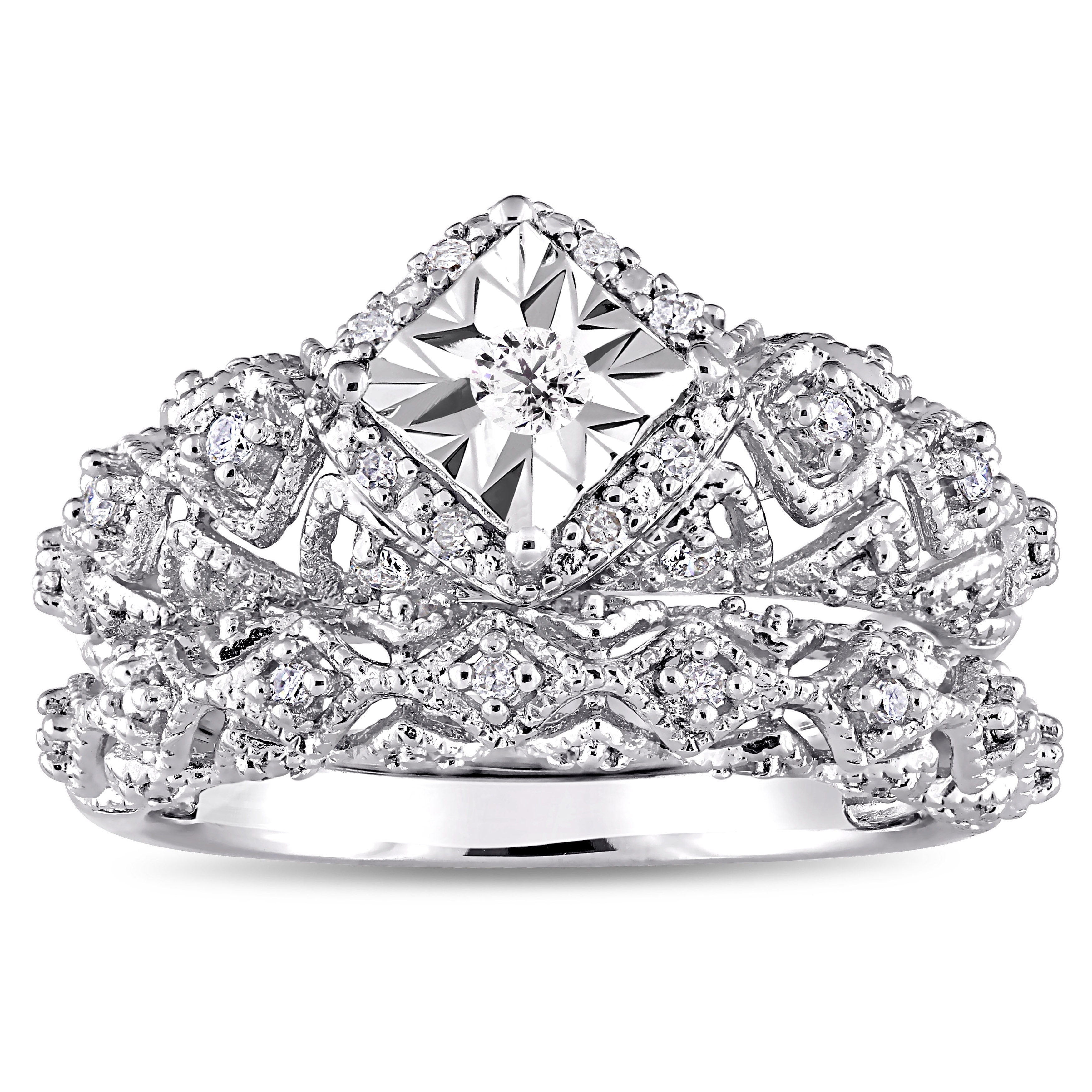 Miadora Sterling Silver 1/5ct TDW Diamond Infinity Vintage Bridal Ring Set