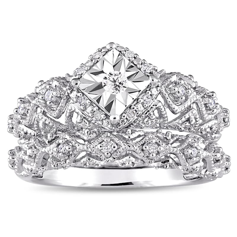Miadora Sterling Silver 1/5ct TDW Diamond Infinity Vintage Bridal Ring Set