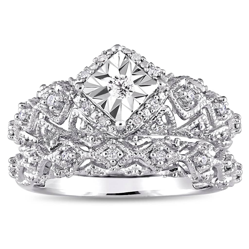 Miadora Sterling Silver 1/5ct TDW Diamond Infinity Vintage Bridal Ring Set