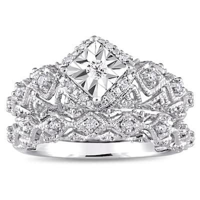 Miadora Sterling Silver 1/5ct TDW Diamond Infinity Vintage Bridal Ring Set