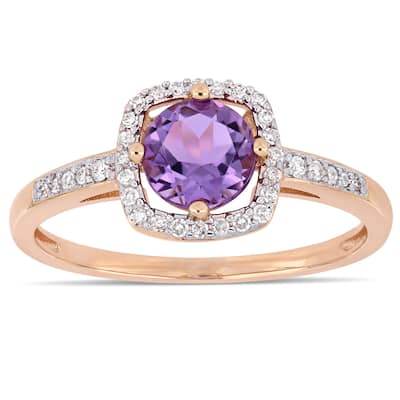 Miadora 10k Rose Gold Amethyst and 1/7ct TDW Diamond Floating Square Halo Ring
