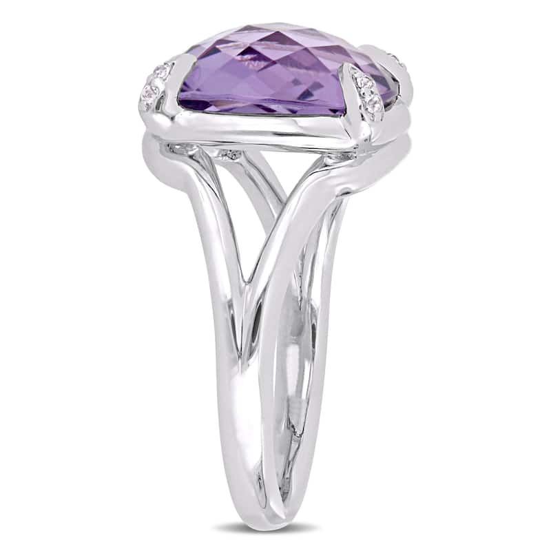 Miadora Sterling Silver Amethyst and White Topaz Split Shank Cocktail Ring
