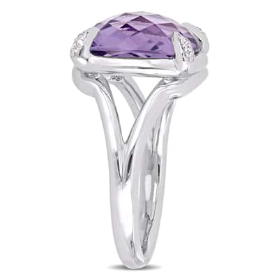 Miadora Sterling Silver Amethyst and White Topaz Split Shank Cocktail Ring