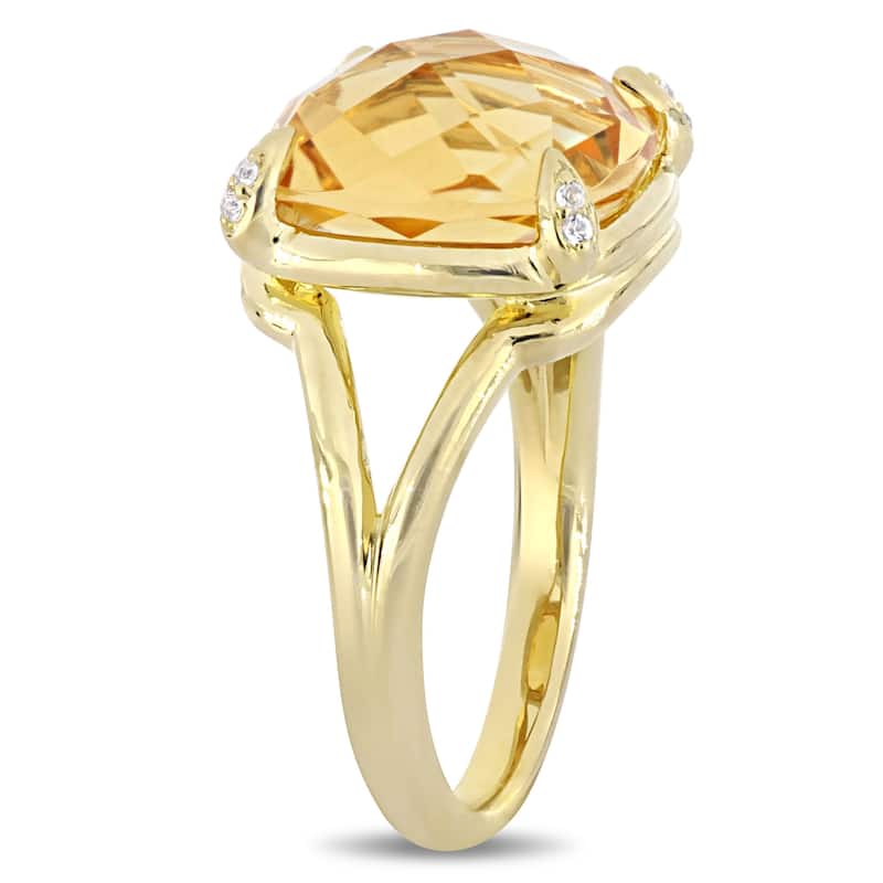 Miadora Yellow Plated Sterling Silver Citrine and White Topaz Split Shank Cocktail Ring