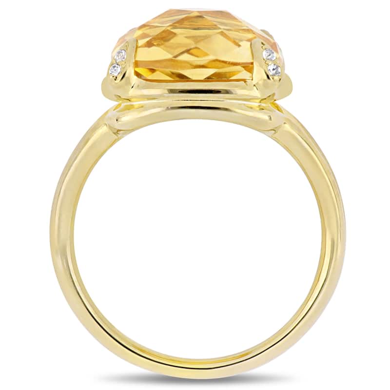 Miadora Yellow Plated Sterling Silver Citrine and White Topaz Split Shank Cocktail Ring