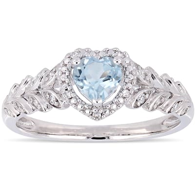 Miadora 10k White Gold Sky-Blue Topaz and Diamond Accent Heart Halo Engagement Ring
