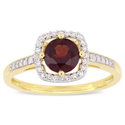 Miadora 10k Yellow Gold Garnet and 1/7ct TDW Diamond Floating Square Halo Engagement Ring