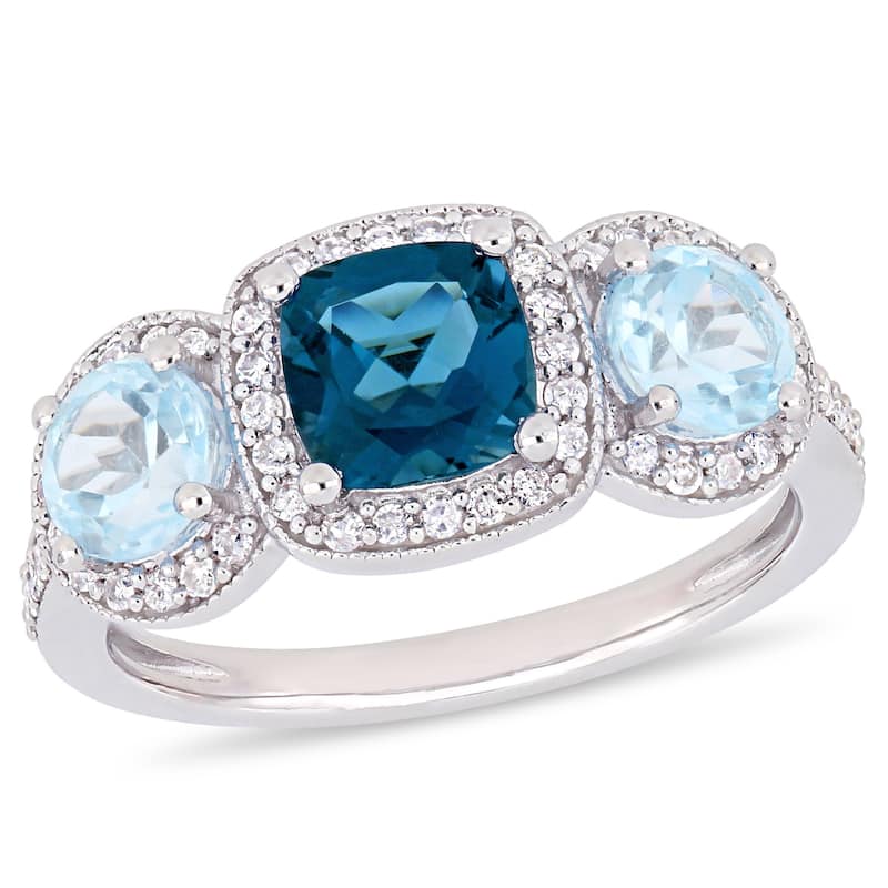 Miadora Sterling Silver London and Sky-Blue Topaz with 1/3ct TDW Diamond 3-Stone Ring