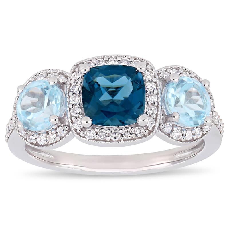 Miadora Sterling Silver London and Sky-Blue Topaz with 1/3ct TDW Diamond 3-Stone Ring