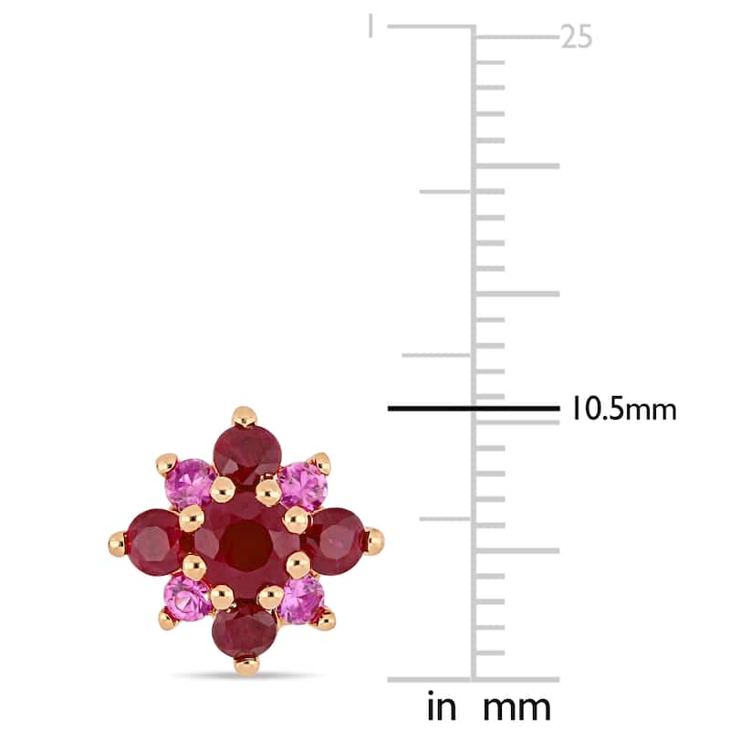 Miadora 14k Rose Gold Ruby Pink Sapphire Cluster Star Stud Earrings