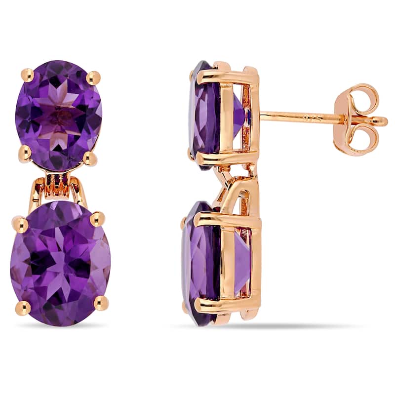 Miadora Rose Plated Sterling Silver 8 1/10ct TGW African-Amethyst Dangle Earrings