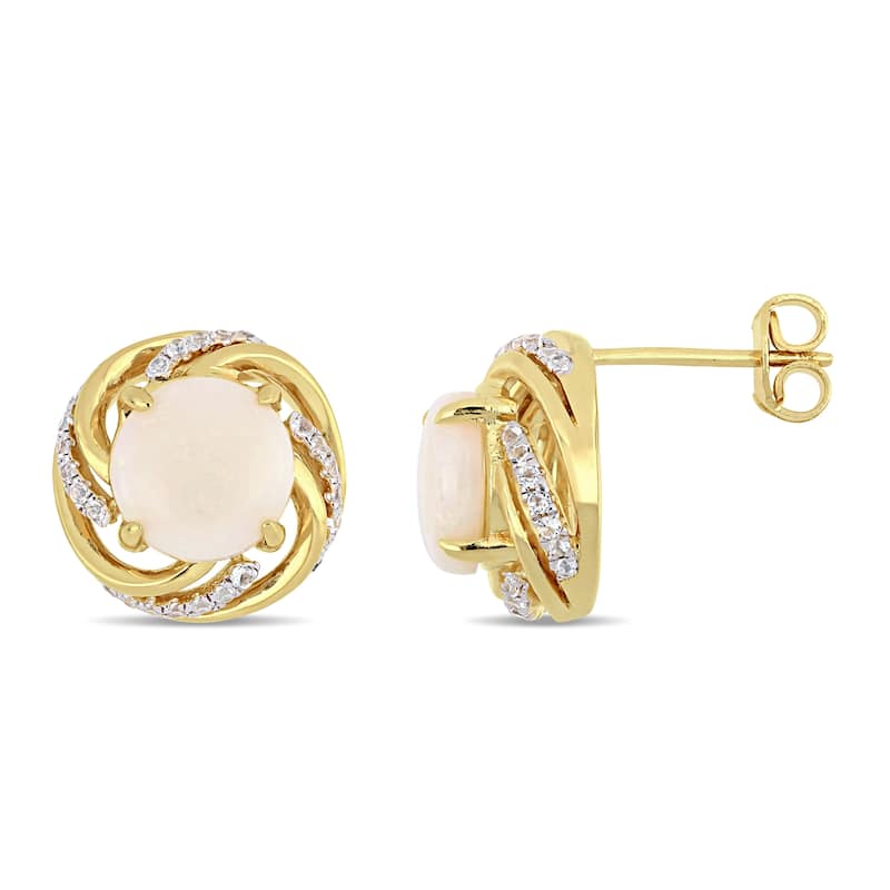 Miadora Yellow Plated Sterling Silver Opal and White Topaz Swirl Stud Earrings - N/A