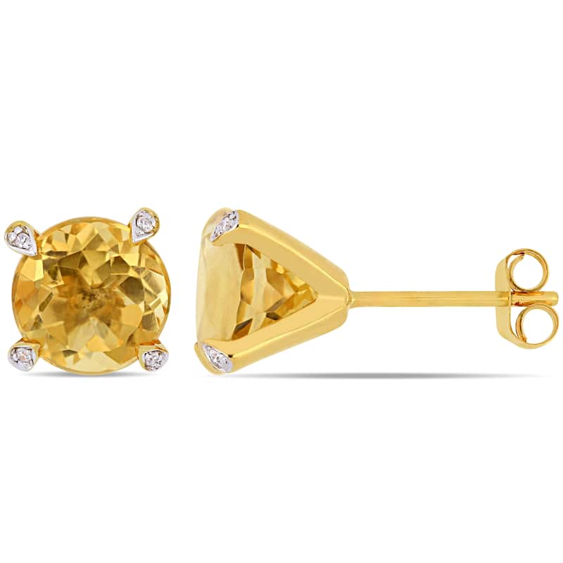 Miadora 10k Yellow Gold 3 5/8ct TGW Citrine and Diamond Accent Solitaire Martini-Stud Earrings