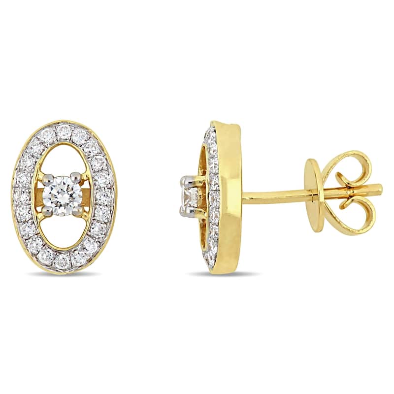 Miadora 14k Yellow Gold 1/3ct TDW Diamond Floating Oval Halo Stud Earrings