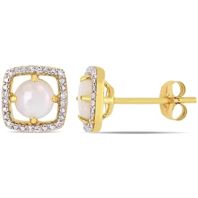 Miadora 10k Yellow Gold Opal and Diamond Floating Halo Stud Earrings
