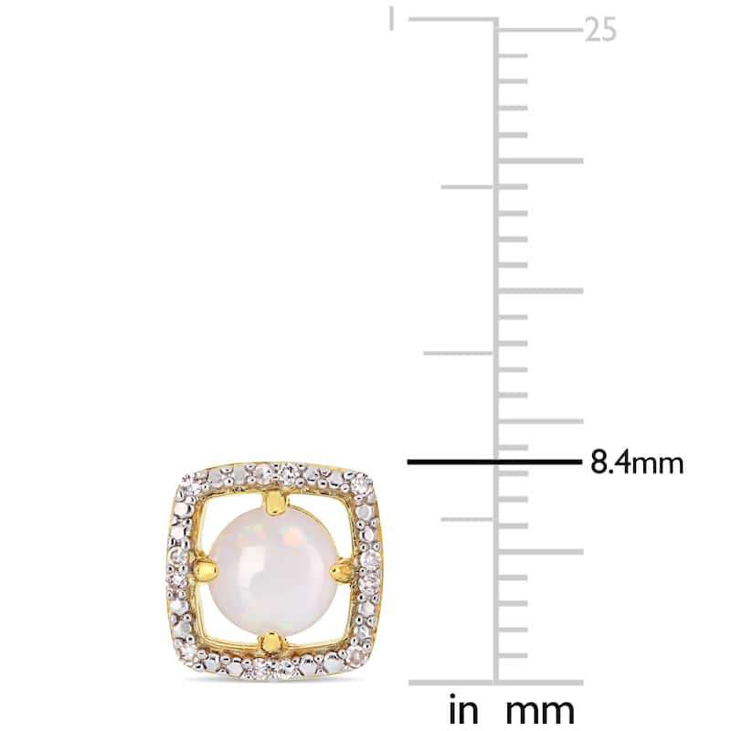 Miadora 10k Yellow Gold Opal and Diamond Floating Halo Stud Earrings