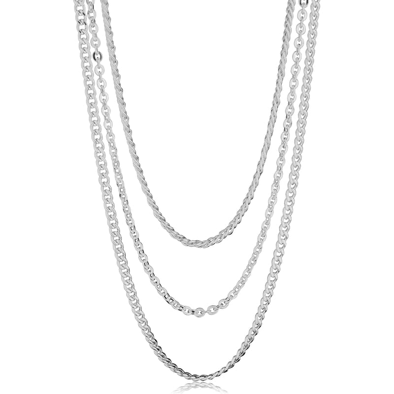 Fremada Italian Sterling Silver Curb Chain Rolo Chain Double Link Chain Layered Necklace (20 inches)