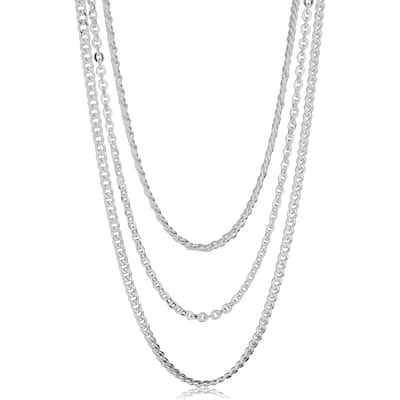 Fremada Italian Sterling Silver Curb Chain Rolo Chain Double Link Chain Layered Necklace (20 inches)