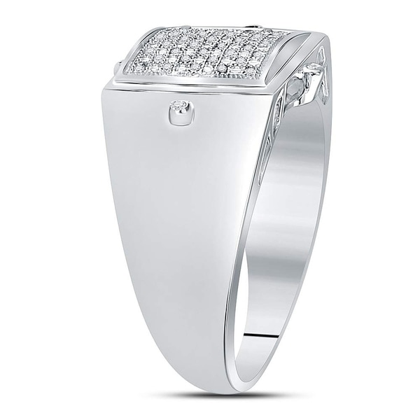 Sterling Silver Mens Round Diamond Square Cluster Ring 0.15 Cttw