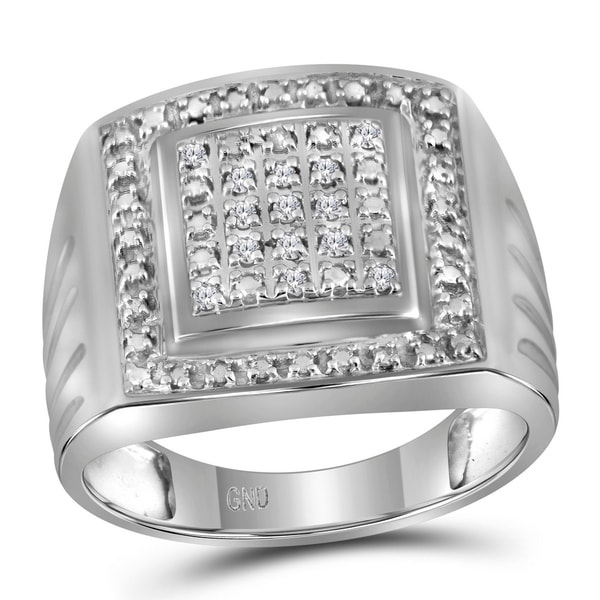 Shop Sterling Silver Mens Round Diamond Square Frame Cluster Ring 1/10 ...
