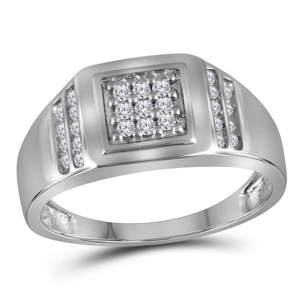 Sterling Silver Mens Round Diamond Square Cluster Ring 1//8 Cttw