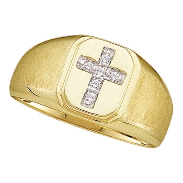 14kt Yellow Gold Mens Round Diamond Brushed Cross Band Ring 1//20 Cttw