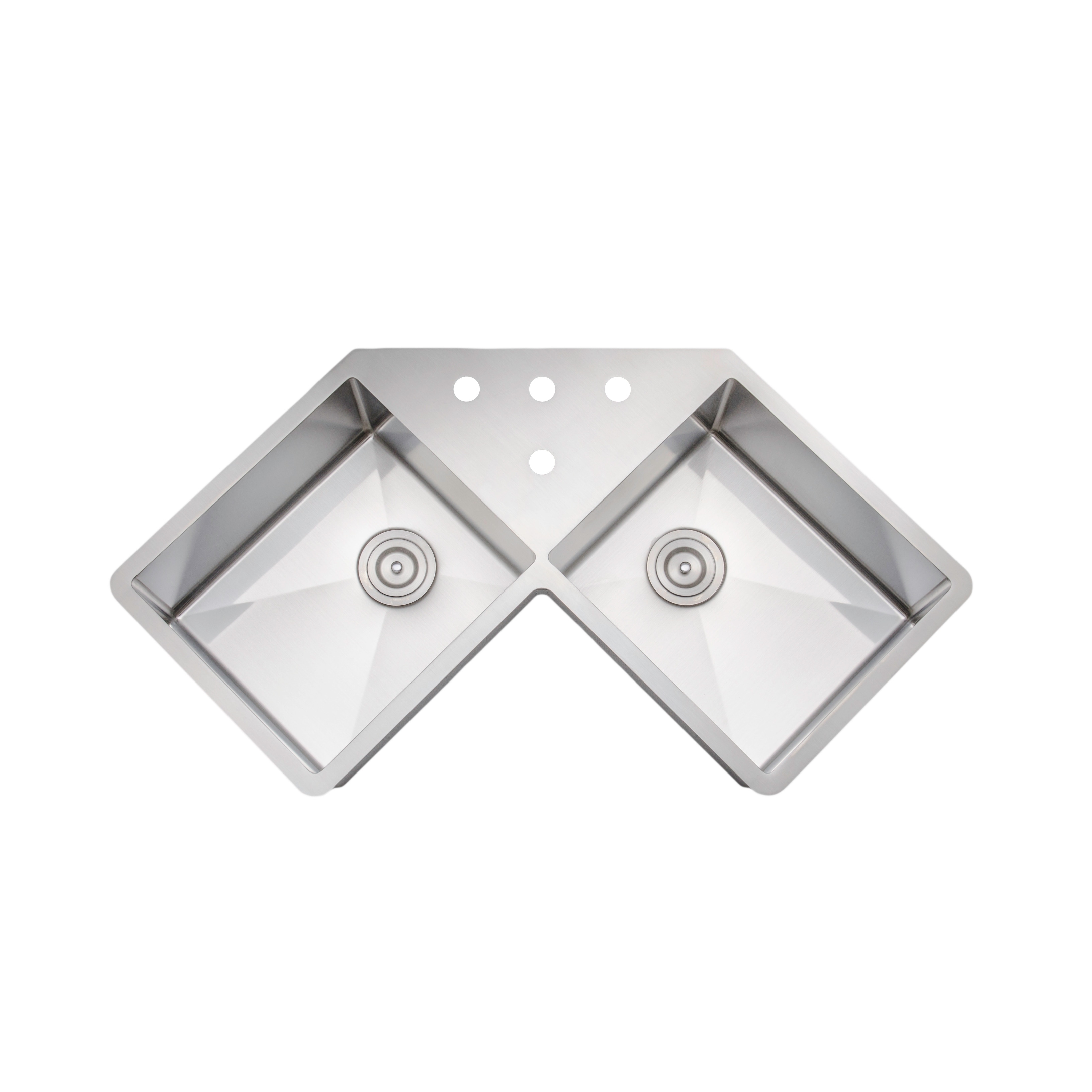 Wells Sinkware Handcrafted 46 Inch 16 Gauge Undermount Butterfly Equal Double Bowl Stainless Steel Corner Kitchen Sink