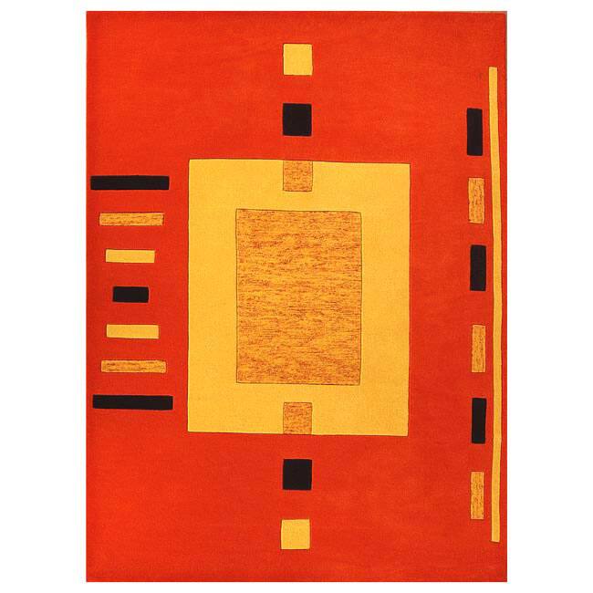 Hand-tufted Square Orange Wool Rug (5' x 8')