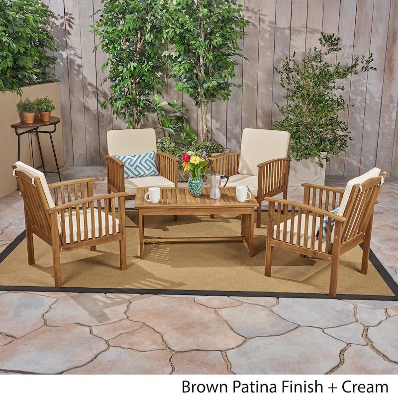 Carolina Outdoor 4-Seater Acacia Wood Club Chairs with Coffee Table by Christopher Knight Home