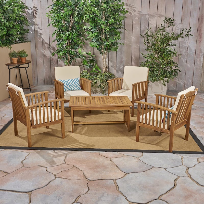 Carolina Outdoor 4-Seater Acacia Wood Club Chairs with Coffee Table by Christopher Knight Home