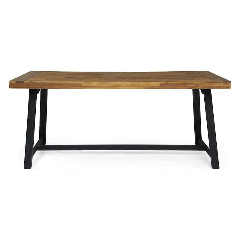 Raphael Outdoor Acacia Wood Dining Table by Christopher Knight Home - Sandblast Teak+Black