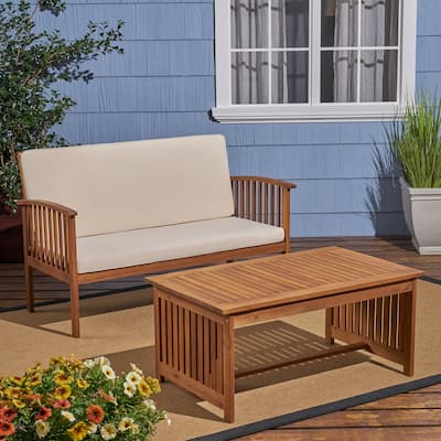 Carolina Outdoor Acacia Wood Loveseat and Coffee Table by Christopher Knight Home