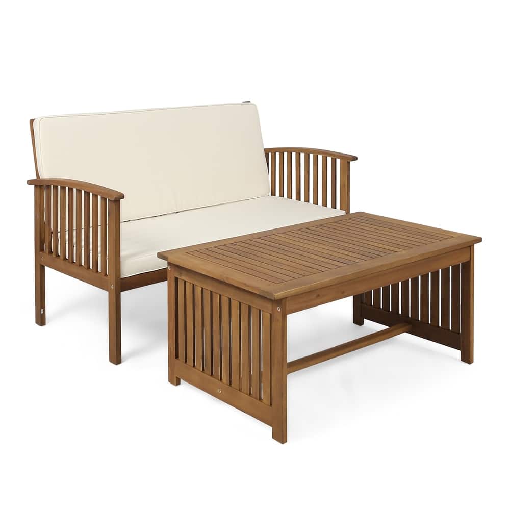 Carolina Outdoor Acacia Wood Loveseat and Coffee Table by Christopher Knight Home