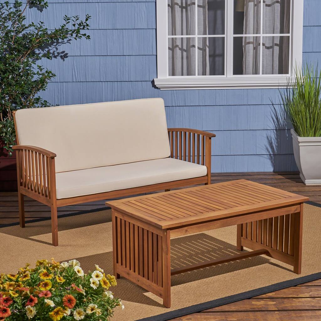 Carolina Outdoor Acacia Wood Loveseat and Coffee Table by Christopher Knight Home
