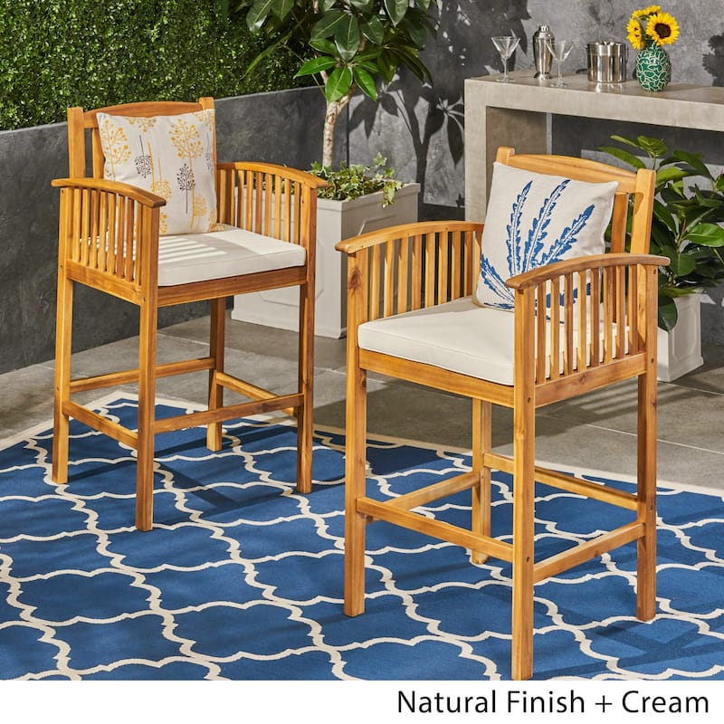 Casa Outdoor Acacia Bar Stools by Christopher Knight Home (Set of 2)
