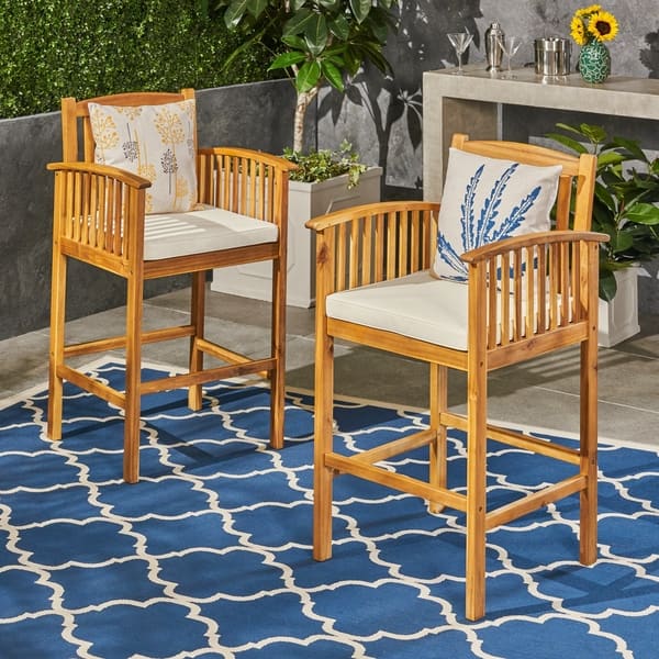 Casa Outdoor Acacia Bar Stools by Christopher Knight Home (Set of 2 ...
