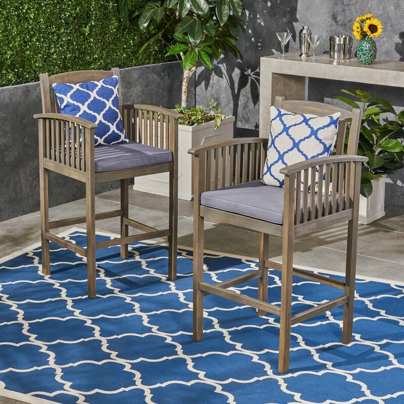 Casa Outdoor Acacia Bar Stools by Christopher Knight Home (Set of 2)